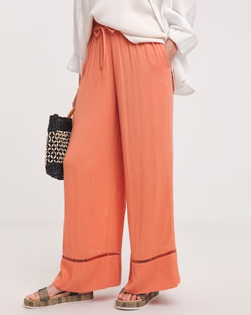 Apricot Crinkle Shirred Waist Wide Leg Trousers