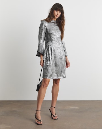 Joanna Hope Silver Foil Fluted Sleeve Dress