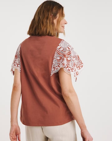 Crew Neck Broderie Angel Sleeve Top