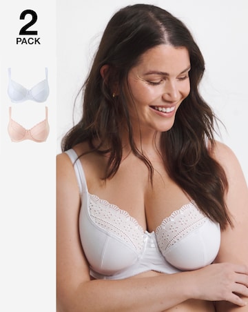 Pretty Secrets Jane 2 Pack Broderie Wired Full Cup Bras C-L -Blush/White