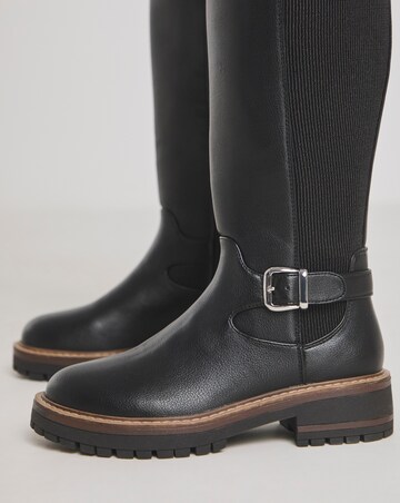 Apollo Knee High Elasticated Buckle Boots - Extra Wide Fit (EEE) & Curvy Calf