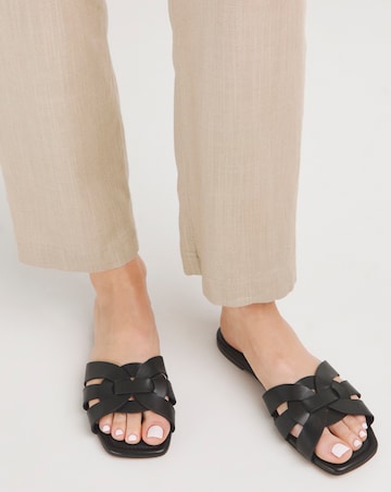 Wisteria Leather Woven Flat Mule Extra Wide EEE Fit