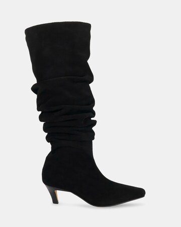 Dune Saunders Black Leather Slouch Knee-High Boots Standard Fit
