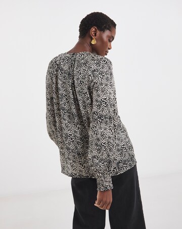 Bow Front Satin Raglan Sleeve Blouse
