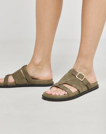 Anthology Cicero Suede Lasercut Detail Footbed Sandals Wide E Fit