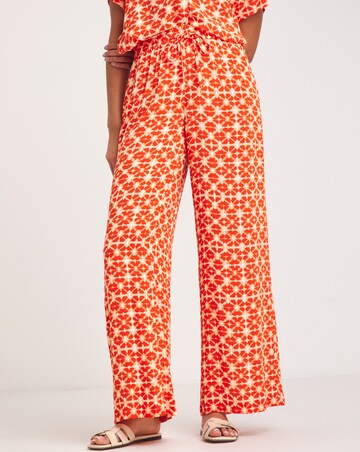 Terracotta Print Crinkle Shirred Waist Wide Leg Trousers