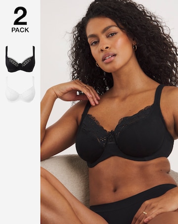 Pretty Secrets (2 Pack) Jane Full Cup Cotton Rich Bras (C-L) Black/White