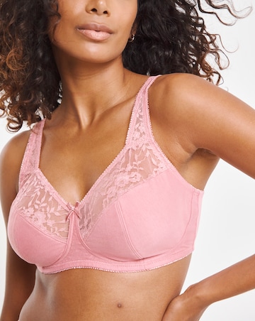 Pretty Secrets (2 Pack) Cotton Lace Non Wired Full Cup Bras (B-G) Pink Multi