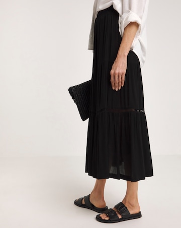 Black Crinkle Tiered Midi Skirt