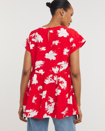 Womens Short Sleeve Smock Top - Red Floral