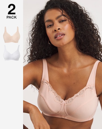 Pretty Secrets (2 Pack) Non Wired Cotton Rich Bras (B-G) White/Blush