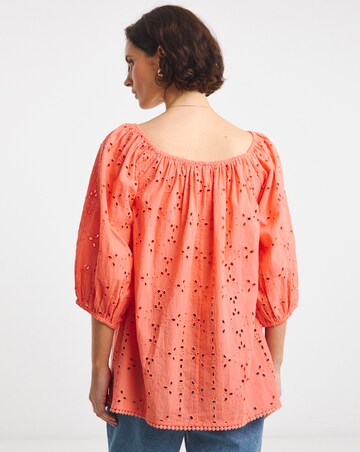 Pure Cotton Broderie Elasticated Neckline Top