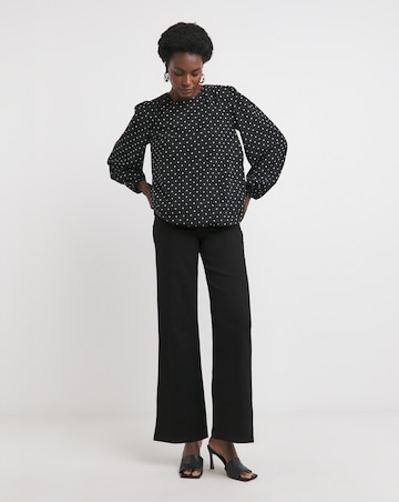 Crew Neck Blouson Sleeve Blouse - Black Spot