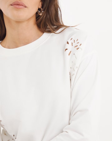 Pure Cotton Crew Neck Cutwork Long Sleeve Sweatshirt