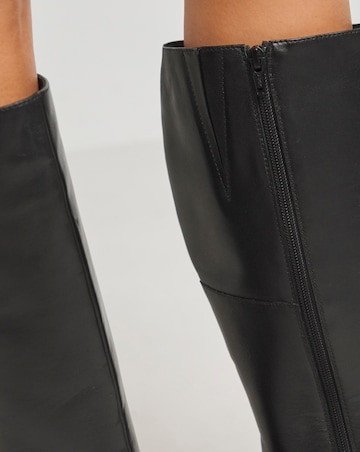 Heavenly Soles Velma Block Heel Leather Knee Boots - Wide Fit (E) & Curvy Calf