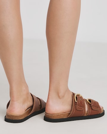 Hanoi Leather Double Buckle Footbed Sandals - Wide Fit (E)