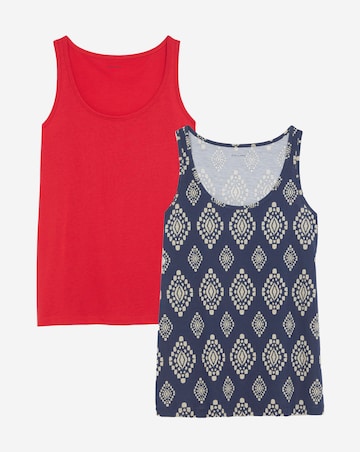 Pure Cotton Print/Red 2 Pack Sleeveless Swing Vests