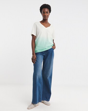 Pure Cotton V-Neck Short Sleeve Ombre T-Shirt