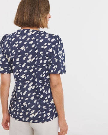 Navy Print V Neck Angel Sleeve Top