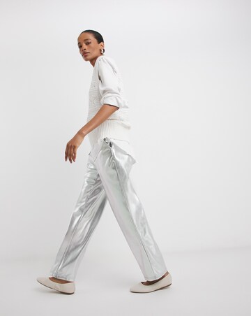 Metallic PU Leather Look Straight Leg Trouser
