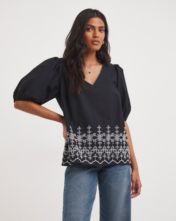 Black Lace Insert Broderie Top
