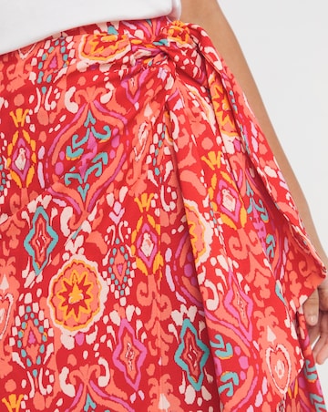 Coral Printed Fixed Wrap Skirt