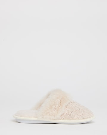 Dana Faux Fur Trim Mule Slippers - Extra Wide Fit (EEE)