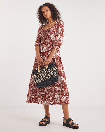 Linen Mixed Sundress With Puff Sleeves