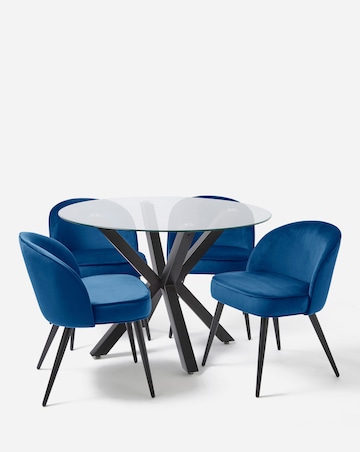 Bodie Black Dining Table with 4 Emilie Velvet Chairs