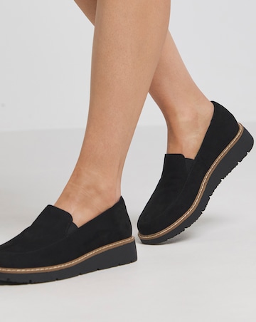 Heavenly Soles Rylee Low Wedge Slipper Cut Plain Loafer Extra Wide EEE Fit