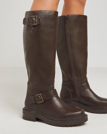 Eden Buckle Detail Knee High Boots Wide E Fit Super Curvy Calf