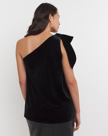 Black One Shoulder Bow Velvet Top
