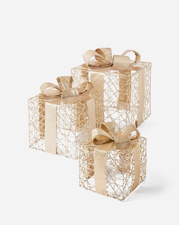 Set of 3 Gold Shimmer Light Up Presents