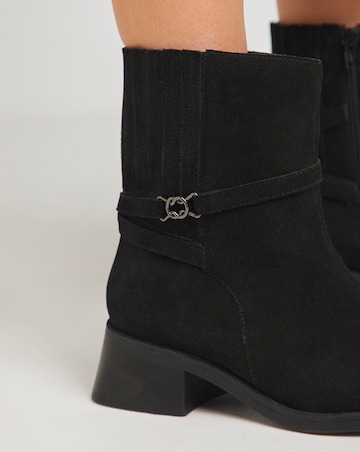 Heavenly Soles Phoenix Suede Square Toe Boots Concealed Gusset - Wide Fit (E)