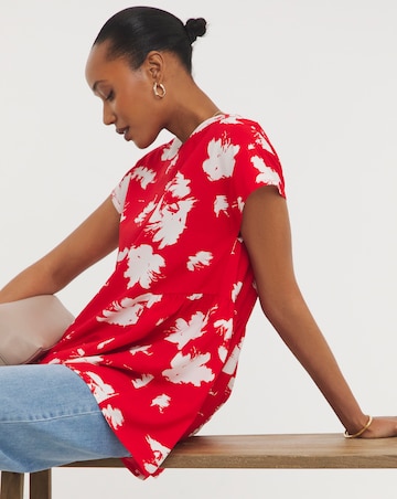 Womens Short Sleeve Smock Top - Red Floral
