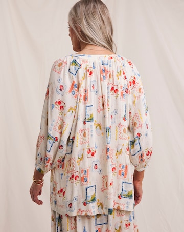 Julipa Postcard Print Crinkle Blouse