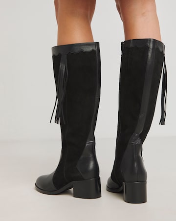 Joe Browns Black Suede Knee High Boot -Wide Fit (E) & Super Curvy Calf
