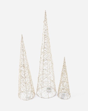Set of 3 Gold Shimmer Light Up Cone Trees