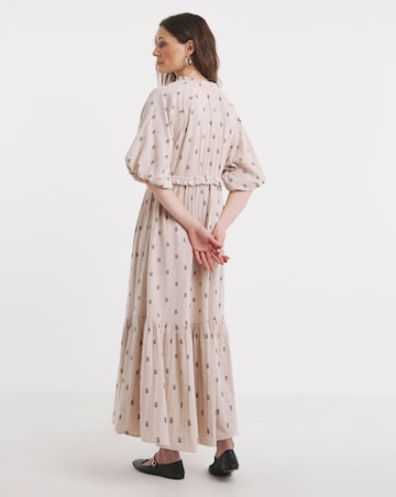 Pure Cotton Textured Bubble Sleeve Maxi Dress