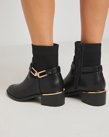 Heavenly Soles Shiloh Block Heel Ankle Boots With Ankle Trim Extra Wide EEE Fit