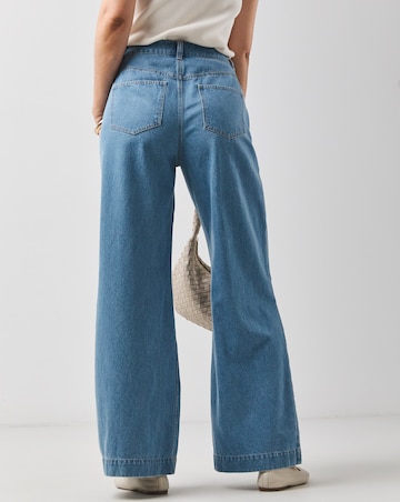 Light Blue Pleat Front Wide Leg Jeans
