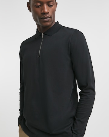 Jersey Zip Neck Polo- Black
