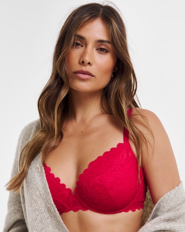 Pretty Secrets 2 Pack Daisy Lace Plunge Bras B-F - Grey/Red