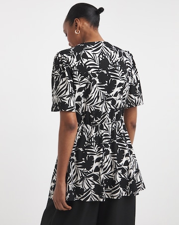 Angel Sleeve V Neck Button front Printed Longline Top