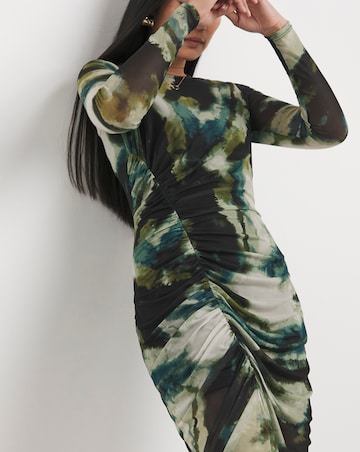 Crew Neck Sheer Panel Mesh Dress