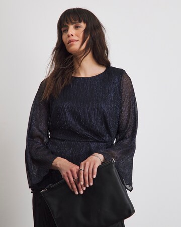 Joanna Hope Fluted Sleeve Metallic Plisse Wrap Blouse