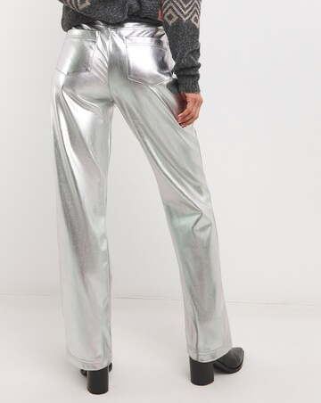 Metallic PU Leather Look Straight Leg Trouser