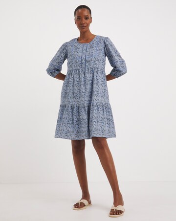 Anise Floral Print Ladder Trim Trapeze Dress