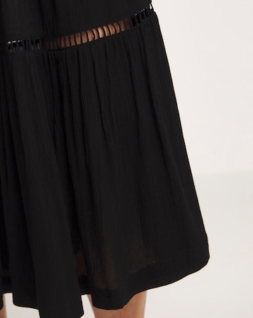 Black Crinkle Tiered Midi Skirt