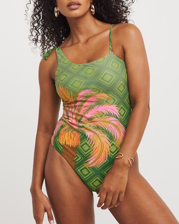 Chelsea Peers One Shoulder Palm Print Swimsuit